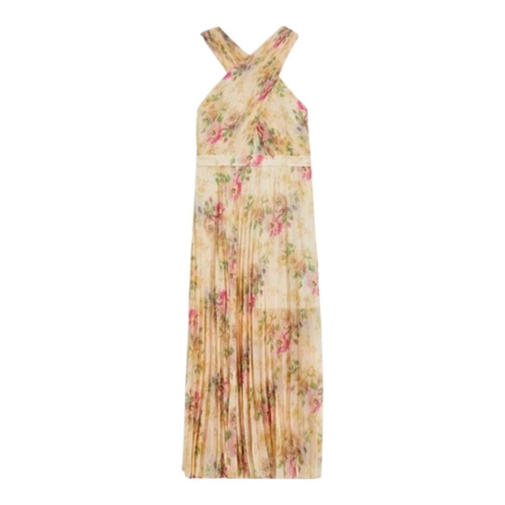 Ted Baker Amerah Light Yellow Pink Cross Front Pleated Midi Dress Size 3 Med 8 - Picture 10 of 16
